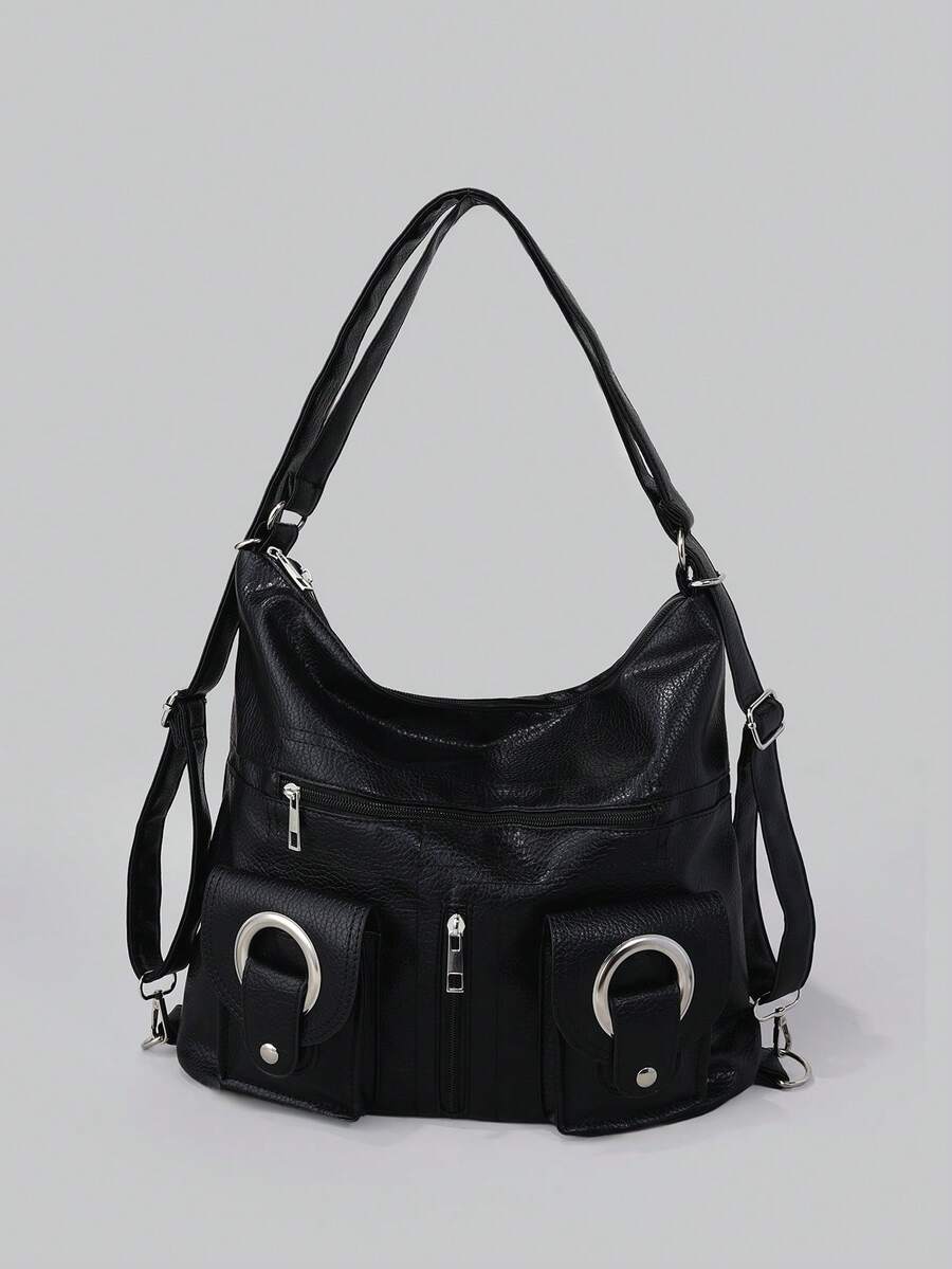 DareSee New Stylish Korean Version Multi-Function Personalized Versatile Backpack/Shoulder/Crossbody PU Leather Bag, Large Capacity For School, Shopping, Students Gifts ,University Bag Music Fest Back To School - Black - View 1