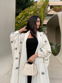 Bata larga bordada, bata de lino blanca árabe para mujeres, ropa exterior, modesto kaftan