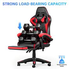 GartistGo Height Adjustable Gaming Chair With Footrest And Lumbar Cushion - Black and Red - View 5
