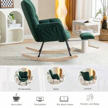 009B New Plush Fabric Upholstered Rocking Chair With Retractable Footrest, White