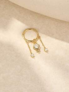 1件925纯银时尚不规则元素耳夹搭配锆石水滴耳环，适合女性日常佩戴、派对和宴会场合。 - 彩色 - 查看 2