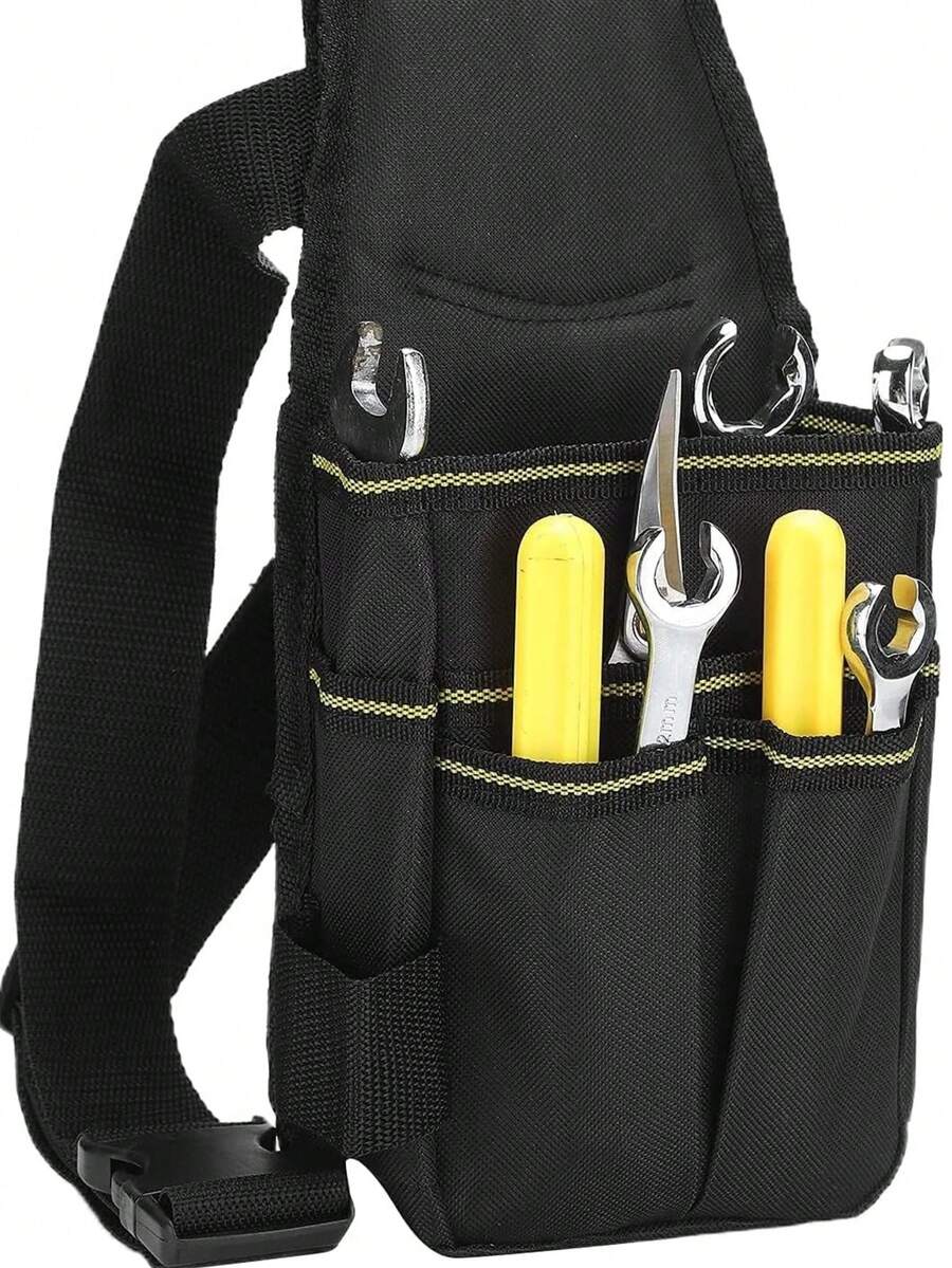 Kantong Perkakas Kain Oxford, Organizer Mini dengan Klip Sabuk, Kantong Sabuk Multifungsi Portabel untuk Teknisi Listrik, Tukang Kayu, dan Teknisi Konstruksi - Hitam - View 1