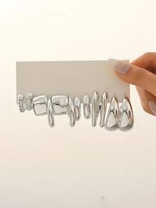 12 pièces Boucles d'oreilles géométriques acryliques exagérées personnalisées, boucles d'oreilles créatives en forme de cercle et de goutte d'eau - Argent - Voir 17