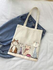 Bộ 2 túi tote gấp gọn dung tích lớn, in hình mèo dễ thương - Chất liệu polyester nhẹ, phù hợp cho du lịch, đi làm và mua sắm - Túi xách nữ thời trang có quai xách, túi tote du lịch. - Màu be - Xem 2