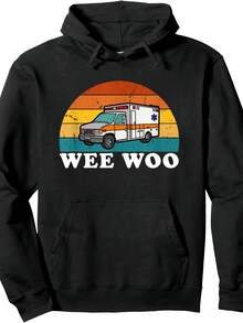 Vintage Wee Woo Ambulance AMR Funny EMS EMT Paramedic. Pullover Hoodie Christmas Thanksgiving New Year Birthday Hoodie Gifts For Mom Dad Men Women Friends, Black Soft Fabric - Style 1 - View 1