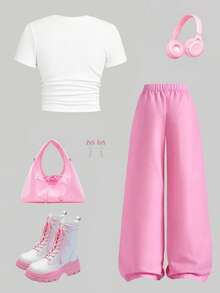 Tween Girl Floral Print Long Sleeve Top And Butterfly Print Long Pants - White - View 2