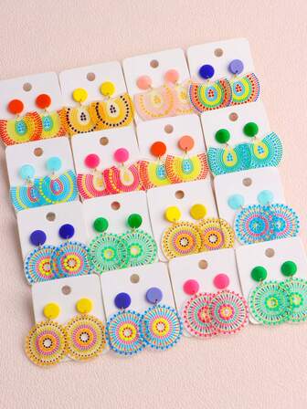 8对时尚创意亚克力耳环女浪漫氛围梦幻甜美心形蝴蝶花朵明亮迷人日常旅行情人节母亲节好朋友礼物配饰