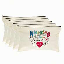 1 Peça / 5 Peças / 10 Peças Bolsa de Lona com Tema de Enfermeira, Bolsa com Zíper, Bolsa de Kit de Sobrevivência, Bolsa Medicinal, Impressão de Padrão de Letra/Flor/Onça/Coração/Arco-íris, Bolsa Divertida para Maquiagem, Bolsa de Toucador Portátil para Viagem, Organizador de Maquiagem, Bolsa Cosmética, Bolsa de Higiene, Coleção de Banheiro, Coleção de Quarto, Grande Capacidade