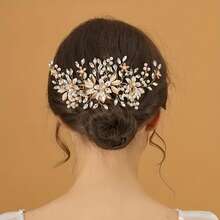 Rhinestone Pearl Hair Comb - Golden Diamond - View 7
