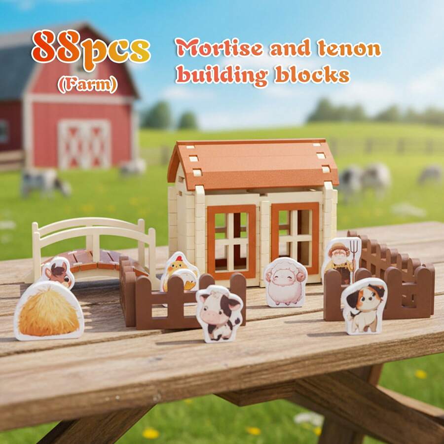 176/120/88PCS Wooden Interlocking Blocks, Montessori Toy Design, Building Set And Role Play Develop Fine Motor Skills And Boost Imagination, Home, Classroom, Travel, Toddler Gift