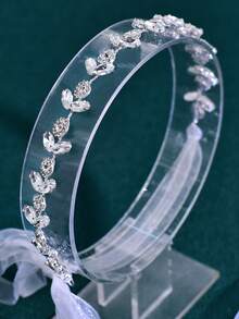 1pc Shiny Rhinestone Headband, Bridal Hairband With Organza, Women's Wedding Party Hair Accessory, Holiday Gift