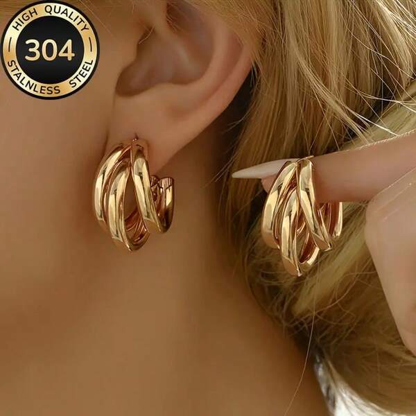 أقراط ذهبية عالية الجودة من الفولاذ المقاوم للصدأ غير مسببة للحساسية، مقاومة للبهتان، مريحة وشاملة، بسيطة وأنيقة، أقراط نسائية عصرية للارتداء اليومي أو الحفلات، إكسسوارات مجوهرات، هدايا فاخرة للنساء.