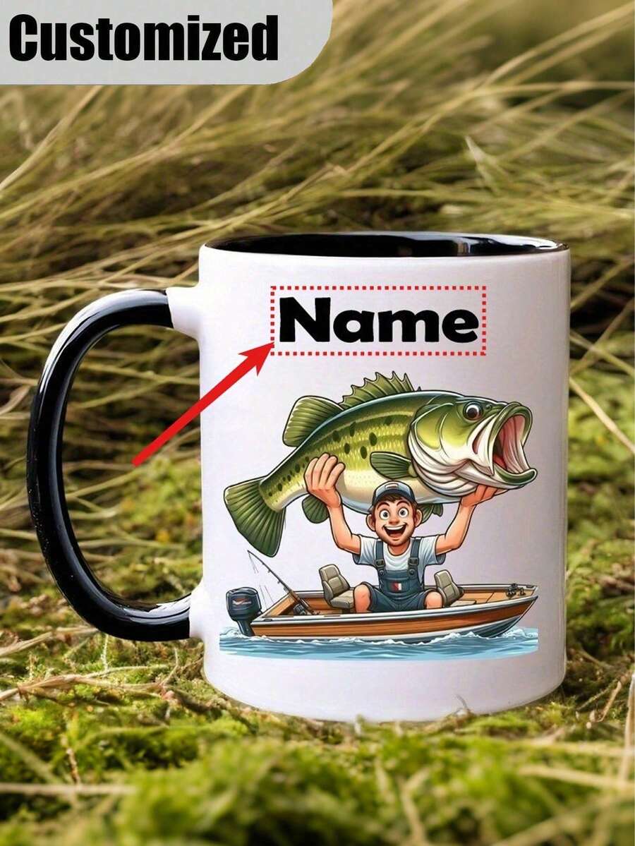 Spersonalizowany kubek wędkarski – z niestandardową nazwą/tekstem, zabawny kubek wędkarski z motywem skaczącej ryby – izolowany ceramiczny kubek do kawy z czarnym uchwytem – idealny prezent dla wędkarzy, rybaków, miłośników kawy i herbaty – na urodziny, Dzień Ojca, Boże Narodzenie – dostępny w 7 kolorach – można myć w zmywarce – nie wymaga montażu – zabawna pamiątka z wyprawy wędkarskiej