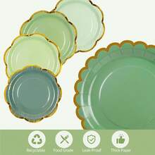 48PCS Sage Green Party Plates 7 Inch, Gradient Green Scalloped Paper Plates With Gold Foil Edge  Dessert Cake Plate For  Shower Wedding Birthday Party Supplies (7inch),25837437 - 綠色 - 查看 5