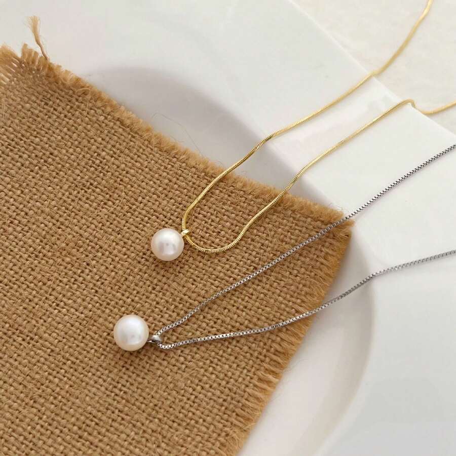 A Natural Freshwater Pearl Necklace For Women, Light Luxury, Niche, Simple Single Pearl Pendant Necklace - Silver Natural Pearl Pendant Necklace - View 1
