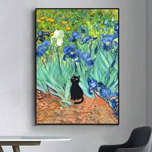 1张无框高清艺术海报，以梵高猫咪为主题，风格多样，包括睡莲猫咪图案、克里姆特猫咪艺术、黑猫等。趣味猫咪图案高清艺术海报，适合各种场合，提升房间装饰美感，是完美的礼物之选，也适合青少年女孩房间或客厅装饰。 - 彩色 - 查看 6