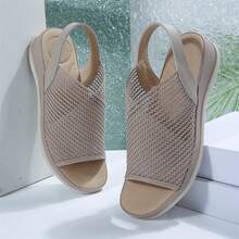 Walking Travel Sandals Womens Platform Walking Sandals Open Toe Ankle Sandals Shoes Elastic Strap Casual Comfortable Summer Dressy Outdoor Beach Wedges Heels Platform Sandals - 卡其色 - 查看 9