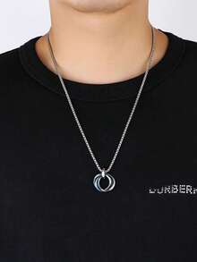 時尚流行男士戒指吊飾項鍊不銹鋼朋克嘻哈風格適合珠寶禮物和時尚外觀 - 黑色 - 查看 4