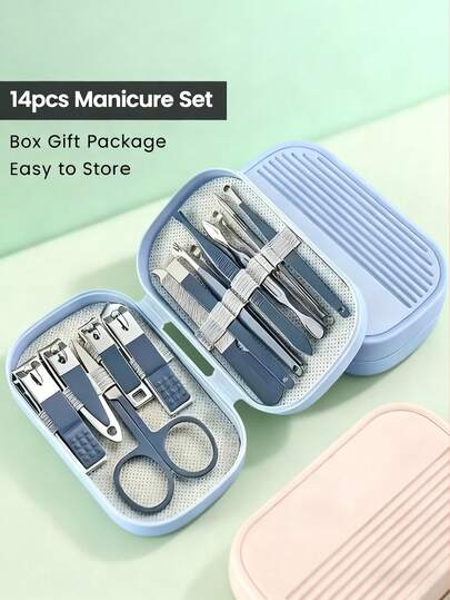 14 piezas Juego de cuidado de uñas de acero inoxidable, con cortaúñas de uñas cóncavos modernos y herramientas para uñas de los pies - Caja portátil, ángulo de hoja de 30°, tamaño de apertura de hoja de 2-5 mm, estilo clásico adecuado tanto para hombres como para mujeres, Juego de cuidado de uñas, Juego de pedicura, Diseño de moda, Estructura duradera. Un regalo de Navidad para amigos