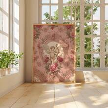 1幅无框丘比特墙面艺术印刷品，复古玫瑰小天使海报，浪漫天使艺术巴洛克风格家居装饰情人节帆布画，适用于卧室、客厅、宿舍装饰海报，趣味海报，房间装饰，卧室墙面印刷品，巴洛克天使艺术复古小天使海报，浪漫情人节装饰 - 彩色 - 查看 5