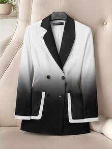 HOMEYEE 西装领长袖印花衬衫，复古优雅休闲度假商务OL上衣，适合春、夏、秋、冬四季穿着。 - 灰色 - 查看 8