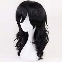 JoneTing Long Black Wigs[+Hair Cap] Long Black Wavy Wig Black Cospaly Costume Hair For Halloween Synthetic Anime Blacked Wigs For Cosers Peluca Negra Wolf Cut Wig For Cosplay Party{"Color_name":"Black"} - Black - 查看 5