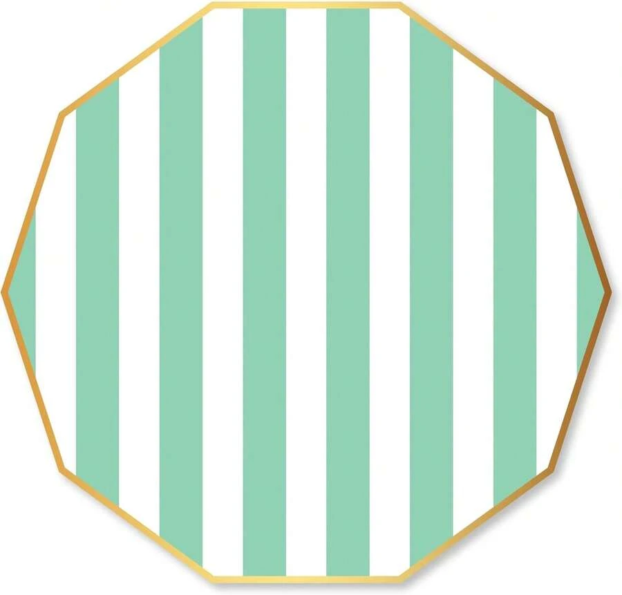 Bonjour Fête Mint Cabana Stripe Large Paper Party Plates | Large Dinner Size For Spring Celebrations, Showers & Birthday Parties | Premium Party Supplies | Pack Of 8, 10.75",25837563 - 薄荷綠 - 查看 1