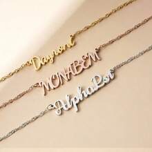 Customized Stainless Steel Necklace, Engraved Letter Choker Pendant Accessory, Ideal Gift For Couples, Friends, Family, And Mother's Day. Available In Gold Or Silver, Featuring A Fashionable Stretchable Design With A Minimalist And Casual Style. - Multicolor - View 4