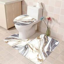 4 Pcs White Marble Shower Curtain Set Grey Bathroom Sets With Shower Curtain And Rugs Gold Modern Abstract Bathroom Decor Accessories Gray Bathroom Rugs Toilet Lid Cover With Hooks{Inchcolor_nameinch:InchGreyGoldinch} - GreyGold - 查看 4