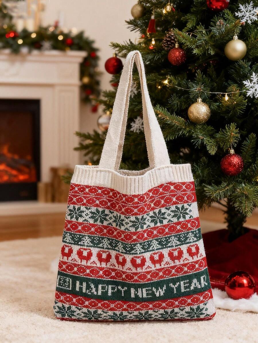 ENBEI 2025 Autumn And Winter New Christmas Tote Bag, Red Bag,Travel Bags,Convenient, Portable, Large Capacity Lunch Bag,Travel Essential,Suitable For Commuting, Travel, Shopping, Students Back To School, Large Capacity Handbag, For Home 2025 Gifts New Year 2026 Packaging Bags