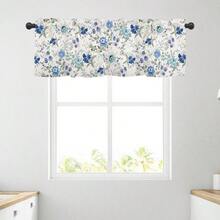 Cortina de cenefas de primavera y verano azul para cocina ventana granja gris blanco francés bolsillo para barra cenefa ventanas de 1 panel cortinas cortas 54 x 18 pulgadas para decoración - Floralazul - Ver 6