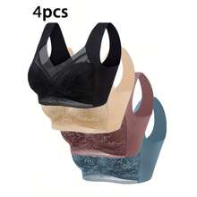4-Pack Mixed-Color Women's Lace Contrasting Underwear, Daily Bras, Rimless Underwear And Bras - 混合色 - 查看 4