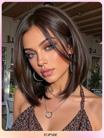 TOPSHE New 13*4 High Definition Lace Front Wig, 12 Inch Short Straight Hair No Bangs In Black Or Brown, Heat Resistant Synthetic Fiber - Suitable For Wearing, Parties, Halloween And Cosplay, Holiday Gift