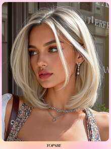 TOPSHE New Style 13*4 HD Lace Front Wigs 12-Inch Blonde Ombre Short Straight Hair Without Bangs,Heat-Resistant Synthetic Hair- Wear, Parties, Halloween & Cosplay,Festival Gifts - Blonde Ombre - View 13