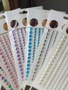 1-8 Sheets Self Adhesive Pearl Stickers Flat Back Pearls For Craft Hair Face Makeup Nail Cell Phone Scrapbooking Decor, Heart, Star Shaped - Multicolor - View 2