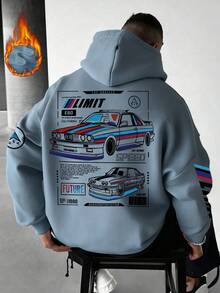 GRDR Men's Casual Loose Fit Car Graphic Thermal Lined Hoodie, Autumn/Winter - Baby Blue - View 2