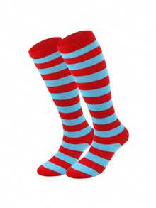 1 Pair Women's Striped Knee-High Socks, Striped Socks For Cosplay, European And American Sports & Casual Style, Calf Socks - Multicolor - View 15