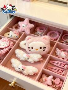 Sanrio Set di fermagli e molletta per capelli di Hello Kitty, fissano i capelli senza scivolare, adatti per capelli corti, lunghi e semi-raccolti, con disegni chiari che non sbiadiscono, alto riconoscimento del personaggio e copertura completa di stili multipli (soddisfano le esigenze di fissaggio e decorazione dei capelli nella vita quotidiana), stile carino di Hello Kitty, stile dolce quotidiano da ragazza