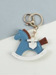 1pc Leather Charm Keychain With Swinging Horse Decoration, Cute Animal Jewelry Accessory For Bags, School Christmas Gift Ideas Bag Accessories Lanyards With Id Holder Car Accessories Bag Charms