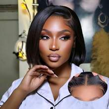 无胶直发鲍勃假发 13x4 女士蕾丝前假发 短直发鲍勃真人发假发 预拔预剪无胶假发 巴西假发 初学者可直接佩戴 适合所有人 音乐节 母亲节 狂欢节 - 自然色&黑色系 - 查看 4