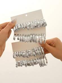 12 pièces Boucles d'oreilles géométriques acryliques exagérées personnalisées, boucles d'oreilles créatives en forme de cercle et de goutte d'eau - Argent - Voir 6