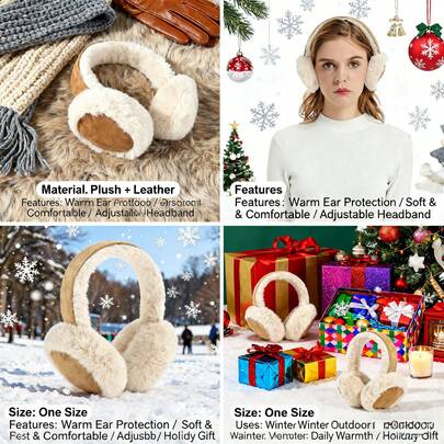 1-Piece Classic Plush Earmuffs, Super Soft Plush Material For Skin-Friendliness & Warmth, Special For Winter Outdoor Cold Protection, Fits Daily Outings/Home Leisure, With Ear Warmth & Decoration Functions, Comfortable Non-Chafing Wear, Good Windproof & Heat-Retention, Ideal Autumn-Winter Item For Personal Use & Holiday Gifting