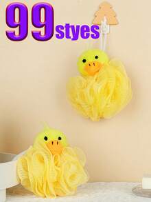 1pc PE Loofah, Kids Loofah,Bath Sponge,Cartoon Duck Decor Foaming Bath Ball For Bathroom Home Bathroom Decor Back To School,Kids Bath Sponge - Skin Friendly Loofah, Cartoon Body Cleaning Washing Sponges Bath Balls | Comfortable Baby Bath Sponge