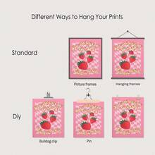 1幅“永恒草莓园”——现代水果艺术帆布海报，粉色房间装饰，无框墙面艺术印刷品，适合家庭和办公室 - 彩色 - 查看 3