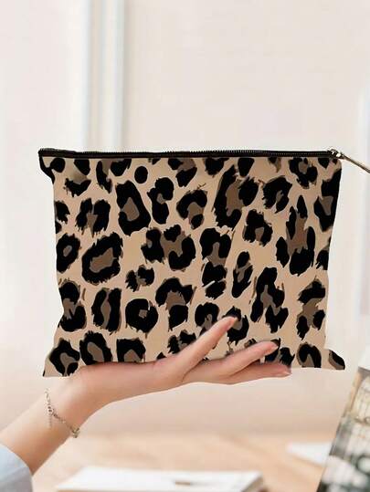 1 pieza Bolsa de aseo con estampado de leopardo, organizador de viaje portátil adecuado para el trabajo, la escuela, los viajes, regalos de Navidad, bolsa, viaje, regalos para mujeres, artículo de viaje esencial para mujeres, bolsa, embrague / bolso pequeño, organizador de maquillaje, bolsa, soporte para brochas, mini bolsa, bolsa de gran capacidad