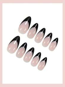 24 miếng dán móng tay hình hạnh nhân cỡ trung bình, màu đen kiểu Gothic, phong cách Pháp, tối giản, phủ kín toàn bộ móng, phù hợp cho phụ nữ và bé gái sử dụng hàng ngày, trang trí móng tay mùa thu/đông. - màu đen - Xem 3