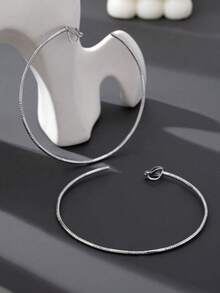 2 piezas Pendientes de aro de plata de moda con clip para mujeres, adecuados para fiestas y uso diario, pendientes falsos exagerados - Plateado - Ver 4