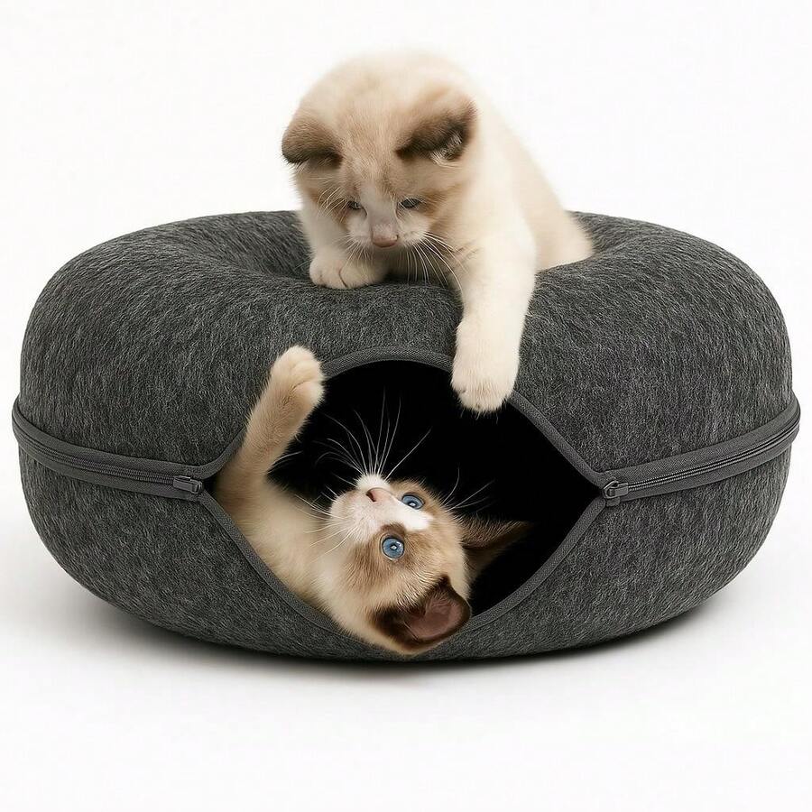 Felt Cat Tunnel Bed Donut Cat Feline Pet Tire - 灰色 - 查看 1