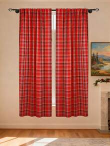 1 pezzo Tenda natalizia vintage a quadri rossi, decorativa ma non trasparente, con design a passante superiore, adatta per camera da letto, cucina, balcone, soggiorno, per creare un'atmosfera festiva