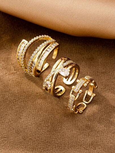 1 buc Inel de nuntă cu zirconiu Cooper de culoare aurie pentru femei, verighete elegante și luxoase la modă, bijuterii decorative cadou pentru ea